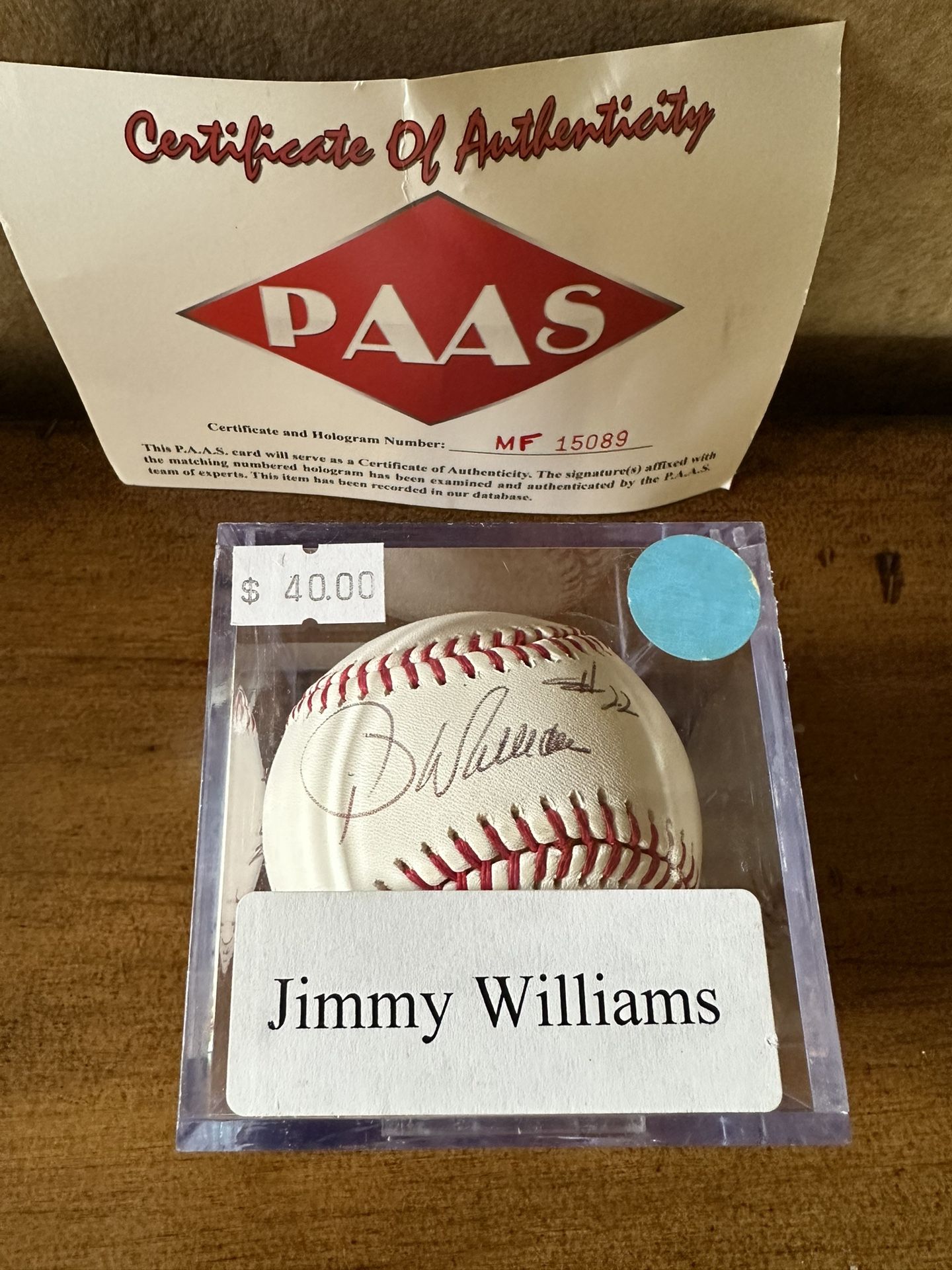 Jimmy Williams Signed MLB Baseball COA By PAAS