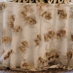  Champagne embroidered lace table Overlay 