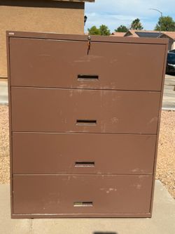 Brown Metal Locking Four Drawer Heavy Office File Cabinet (LxWxH: 19” x 42” x 52”)