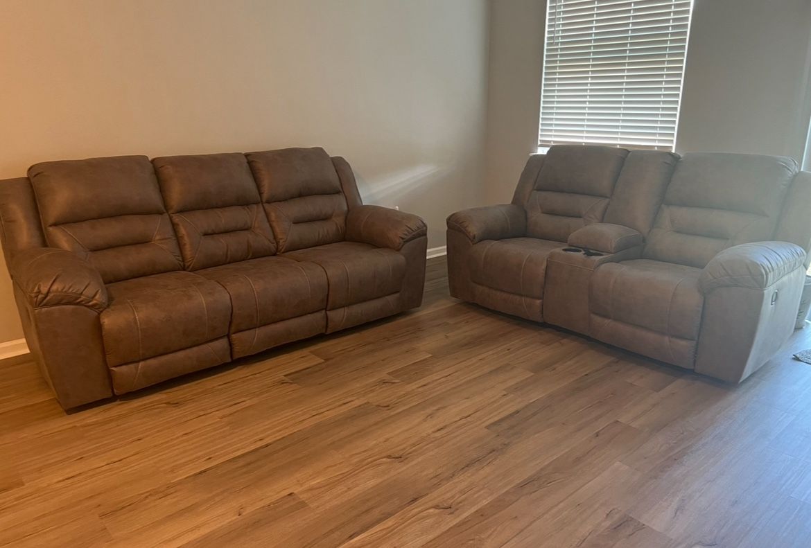 Faux Leather/ Stone Love Seat/ Sofa