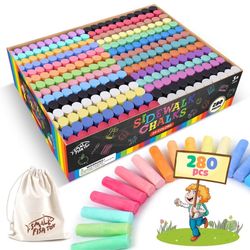 280PCS Sidewalk Chalks in 24 Colors: Washable Jumbo Chalk Set for Kids Toddlers, Non-Toxic Dustless Colored Chalk Bulk for Outdoor Art, Party Favors, 