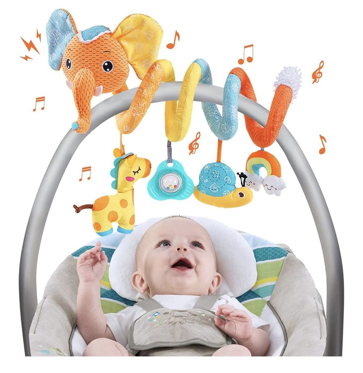 Car Seat Toys, Infant Baby Color Elephant Stroller Toy Stretch & Spiral Activity Toy Baby Car Toys