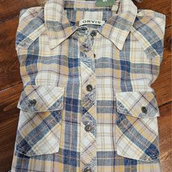 New, Women's ORVIS Washed Indigo plaid Shirt sz Xsmall. Retails $120