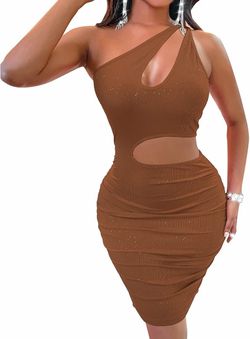 Brown One-Shoulder Cutout Bodycon Mini Dress