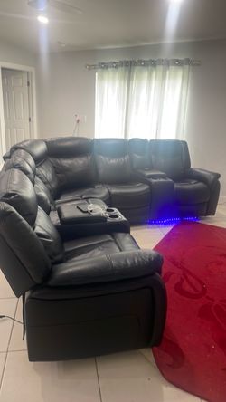 Black leather sofa