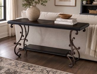 Entry console table wood and iron