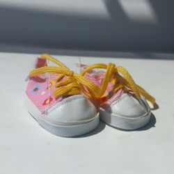 Pink Lace Up Canvas Print Fashion Shoes Sneakers  18" Doll Toy Pretend Play Game 