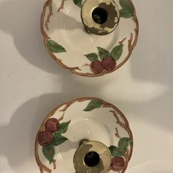 2 Vintage Hand Painted Franciscan Apple Candle Holders