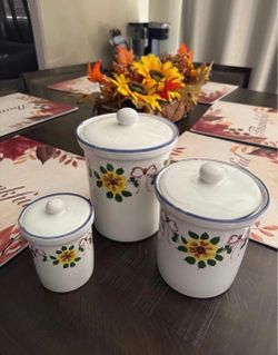 White enamelware canister set