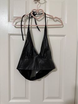 CUTE FAUX LEATHER HALTER TOP SIZE LARGE