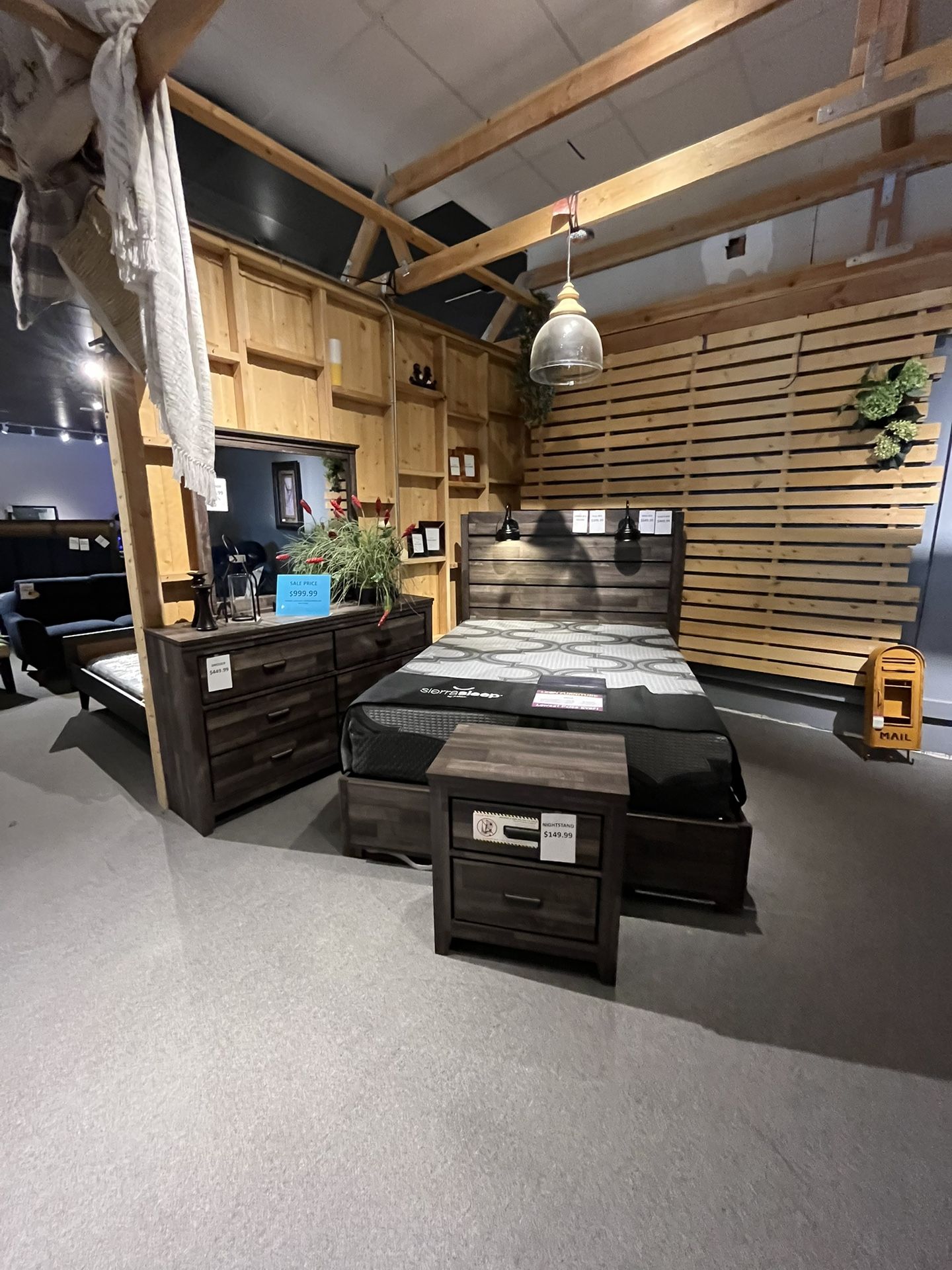 Grey Queen Bed, Dresser, Mirror And One Nightstand