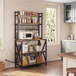 Kitchen Bakers Rack with Power Outlet LED lights