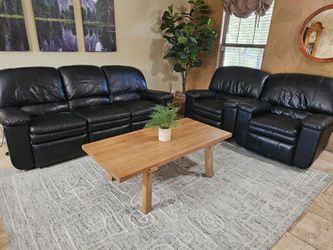 Lazy Boy Reclining Couch & 2 Chairs (black leather)
