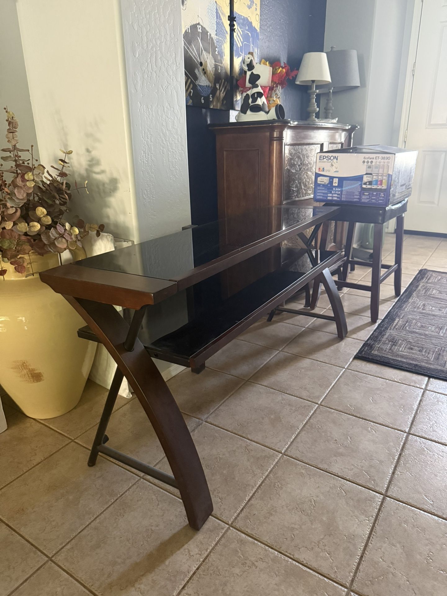 TV Stand / Entertainment Center - Black Glass Shelves