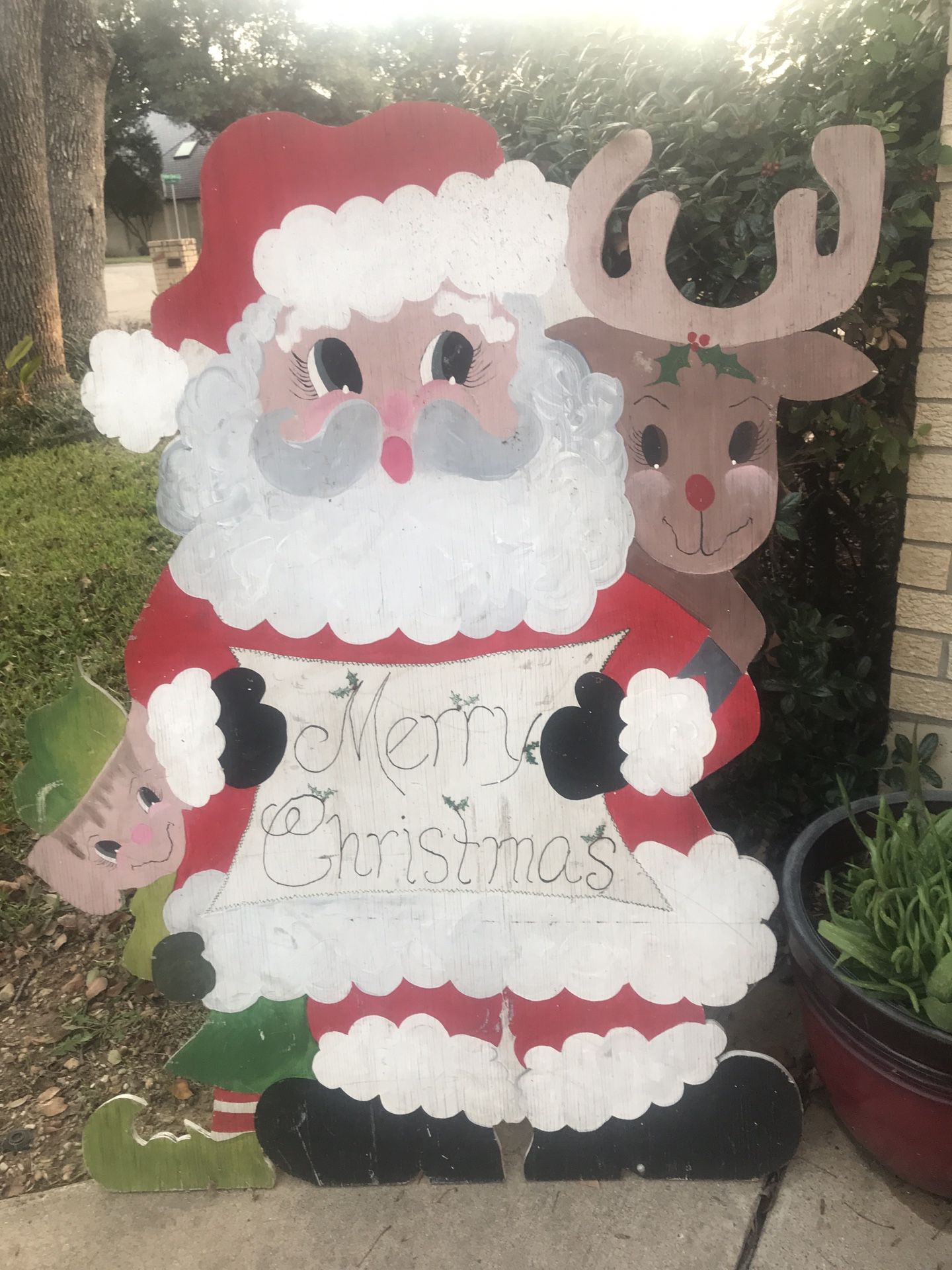Santa Claus Rudolph  Holiday Yard Decor Sign