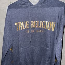 True Religion Charcoal Hoodie Size M Gold Logo 