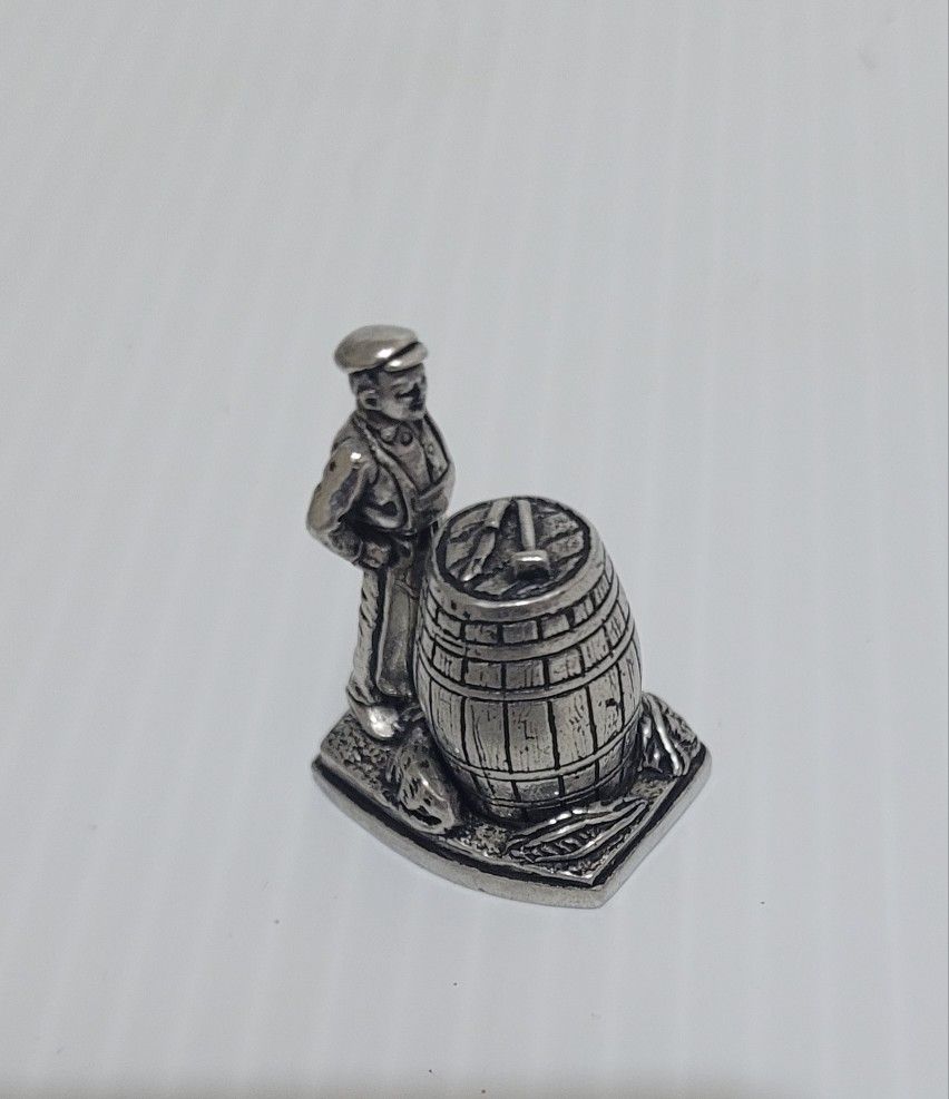 Vintage Mini Iron & Wood Barrel Zinc Barrel Artisan Statue Collectible 1.4" Tall
