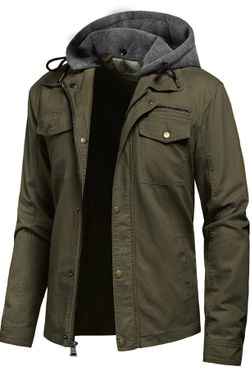 Pursky Men's Canvas Cotton Military Casual Field Jacket Outerwear With Removable Hood