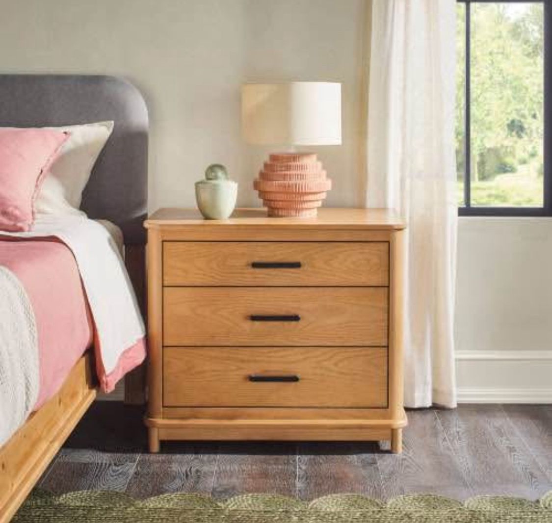 New 3 Drawer Nightstand in English Oak Finish Wood