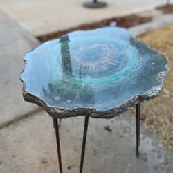 Handmade Geode Epoxy Resin Accent Table – Custom Art Side Table