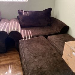 Brown Microfiber Chairs With Ottoman 