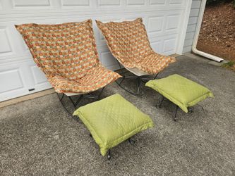 2 Chicago Textile Puff Rocker Chairs with Ottomans Pair