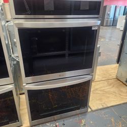 LG 30 Inch Electric Double Wall Oven Convection Air Fry Stainless Steel Blue Interior