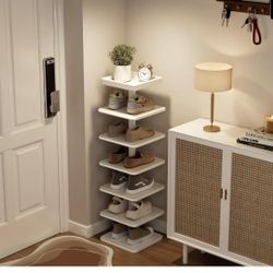 Narrow Shoe Rack Entryway Organizer 6 Tier Wood Shoe Stand for Small Spaces
