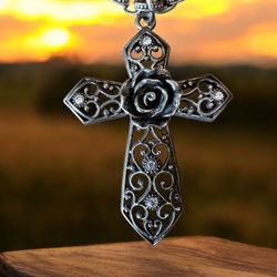 Stunning One Of A Kind Oversized Gothic Cross Choker With Rose 