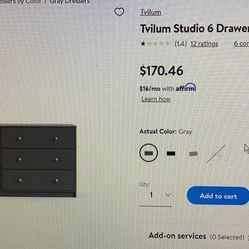 TVIum studio six drawer double dresser grey New