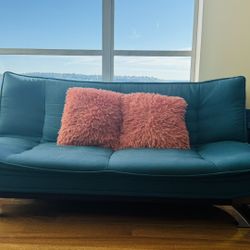 Contemporary Deep Blue Couch With Side Tables