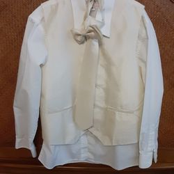 Boys Size 10, 4 Piece Cream Color: Collared shirt,  Vest,  Tie, And Bowtie 