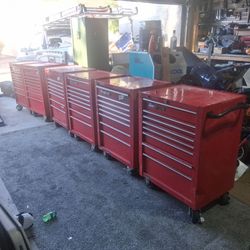 6 Snap-on Red Rolling Tool Cabinets – Set of 5