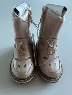 NEW~ Cat & Jack Girls Isla Boots Pink & Gold Side Zip Round Toe Unicorn Sz: 5