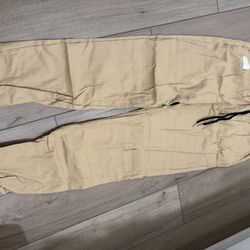 Beige Jogger Pants L Cotton Elastane Elastic Waist Drawstring Tapered Casual