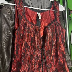 Halloween Costume. Red And Black Lace Corset. Size large.