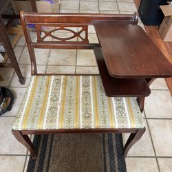 Vintage 1940s Wood Gossip Bench Telephone Seat – Antique Entryway Furniture