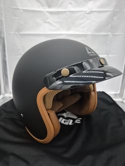 3/4 open face retro style motorcycle helmet with built in sunglasses