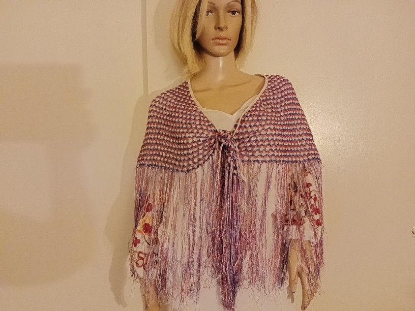 Red White And Blue Shawl With Tassels