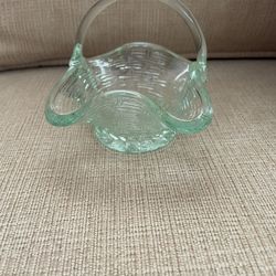 Small Vintage Mint Green Glass Basket in Original Box