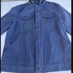 Levi's Soft Shell Stand Collar Commuter Trucker Jacket, Denim Heather SZ Large