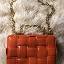 Brand New Woven Purse Bag Gold Chain ORANGE 