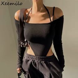 Sexy Black Open Shoulder Bodysuit Top