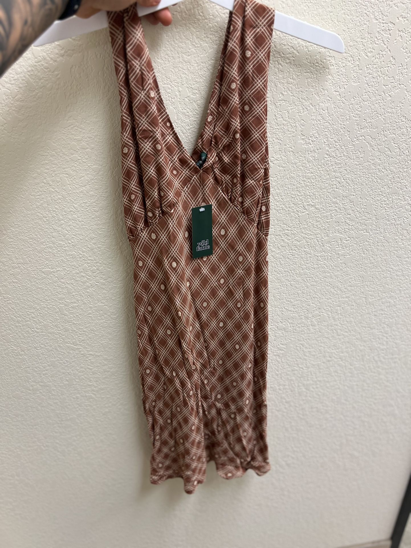 New Women's Woven Slip Dress - Wild Fable Copper Check XXL