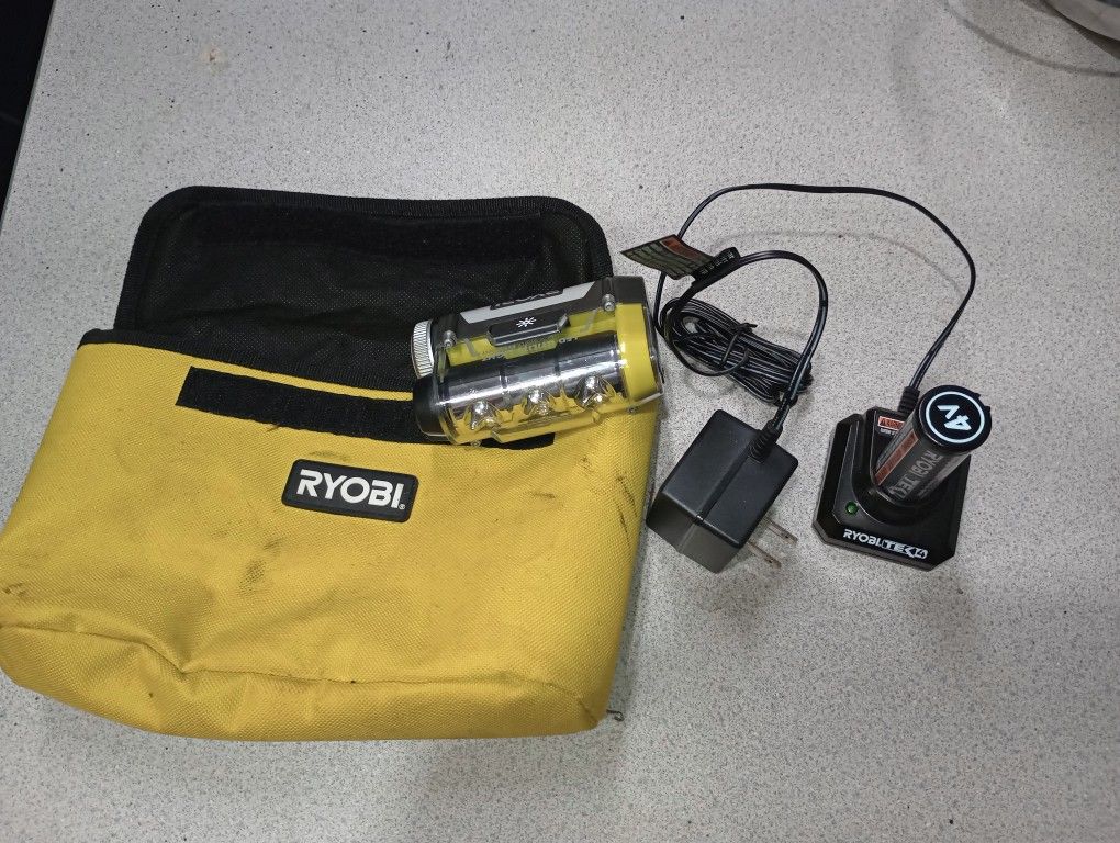 Ryobi TEK4 LED Magnet Flashlight Work light RP4410 battery, Tool Bag, charger
