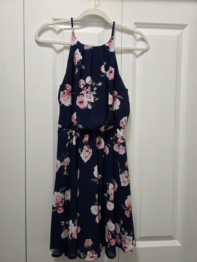 Juniors/Girls Small Blue Rain Flowy Dress
