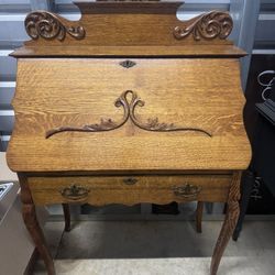 Vintage Carved Oak Secretary Desk – $250
