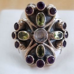Sterling Silver and Mixed Gemstones Ring