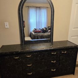 Black Marble-Style Dresser Set (Dresser + Nightstand)