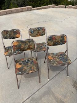 RARE Set of 4 Samsonite Padded Folding Chairs Green Floral 1960s MCM Vintage